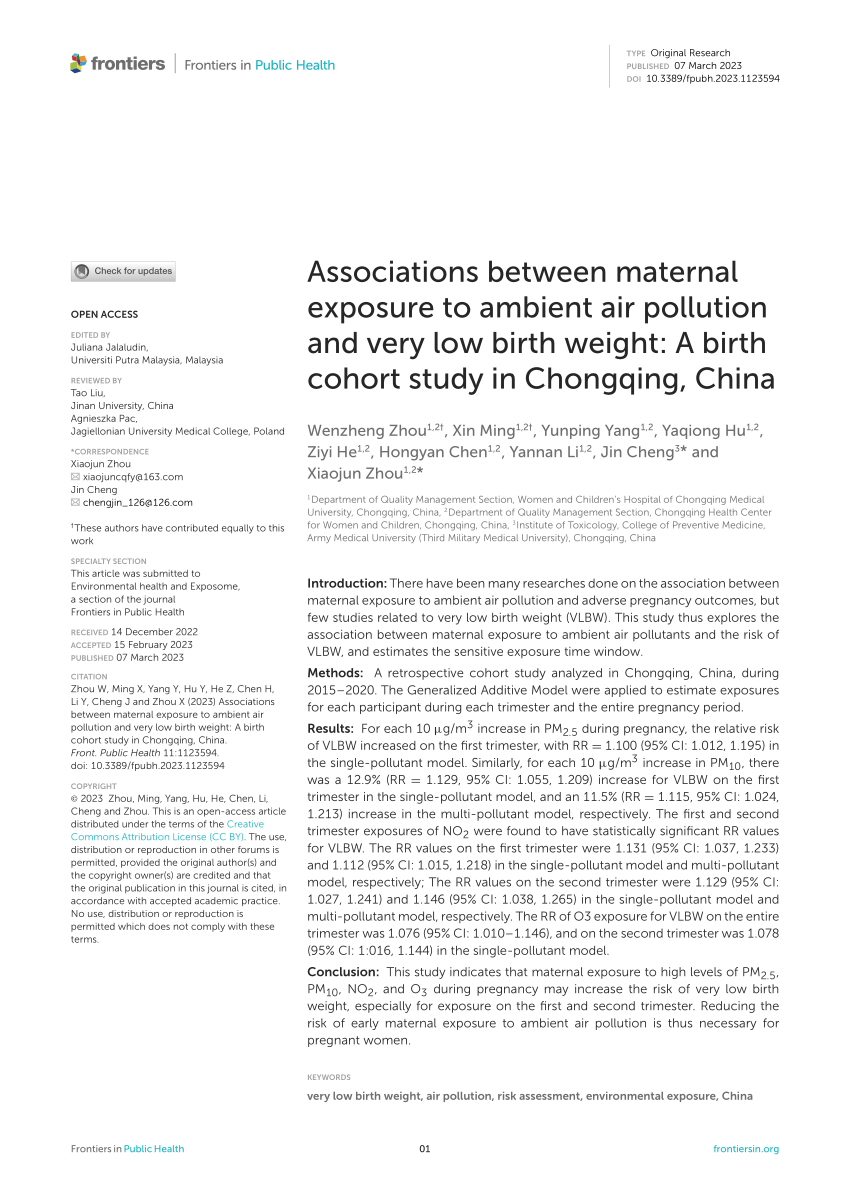 Pdf Associations Between Maternal Exposure To Ambient Air Pollution And Very Low Birth Weight 8123