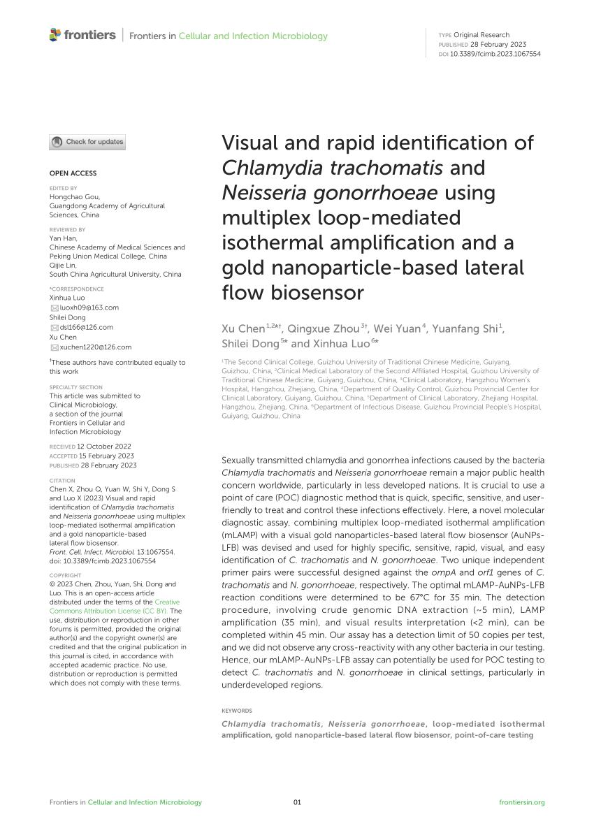 Pdf Visual And Rapid Identification Of Chlamydia Trachomatis And Neisseria Gonorrhoeae Using 4046