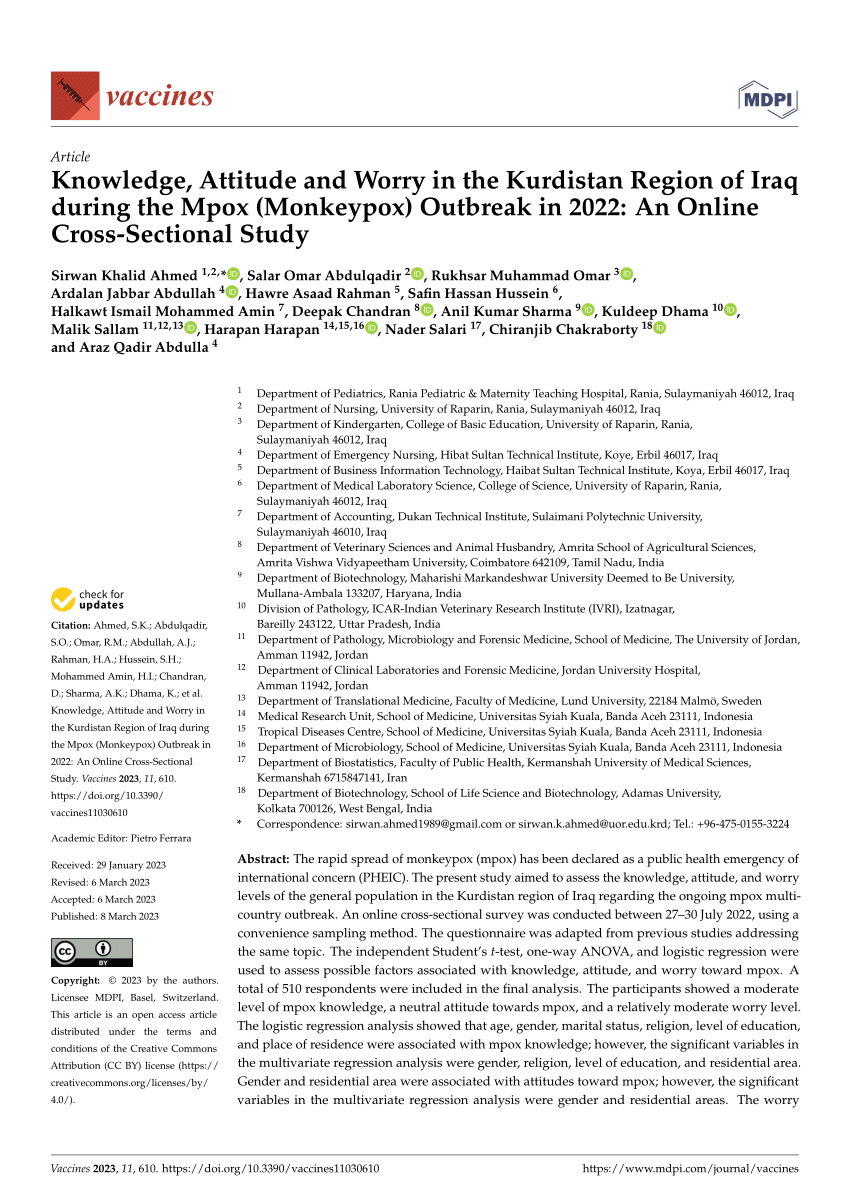 PDF Knowledge Attitude and Worry in the Kurdistan Region of Iraq  