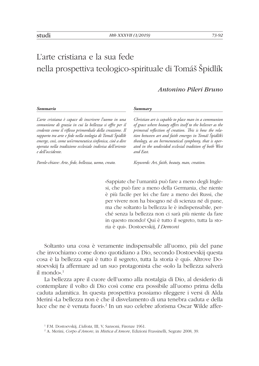 PDF) L'arte cristiana e la sua fede nella prospettiva teologico-spirituale  di Tomáš Špidlík