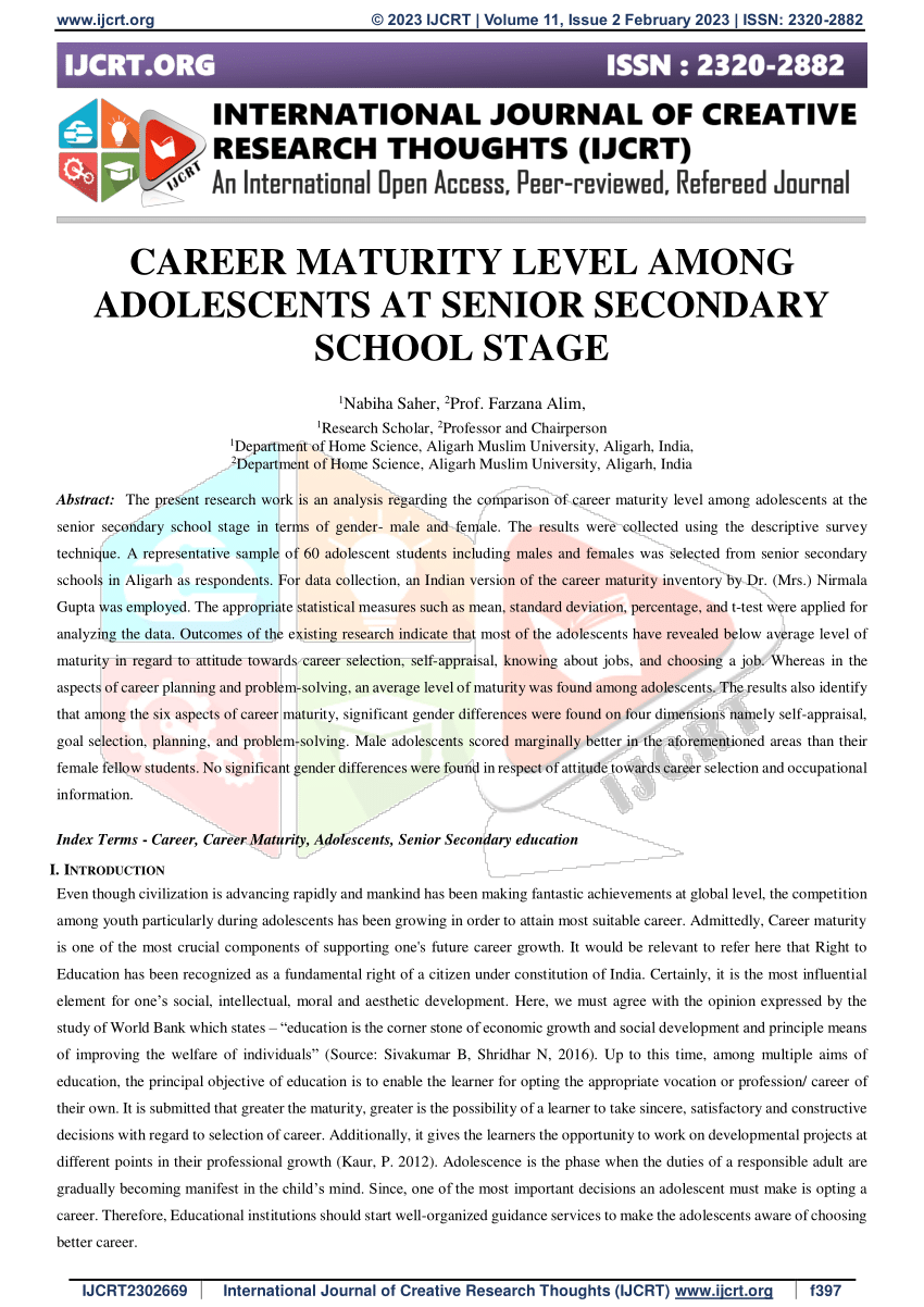 career maturity research paper