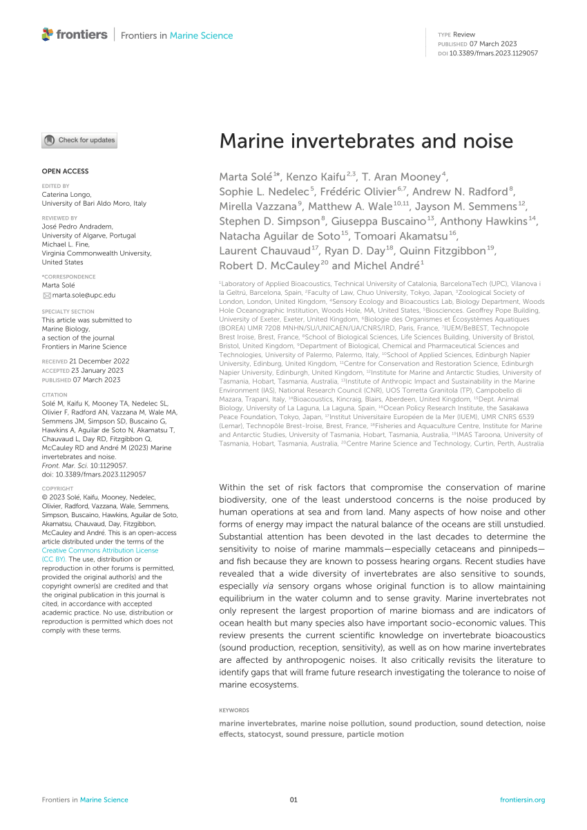 (PDF) Marine invertebrates and noise