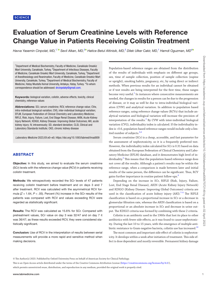 PDF Evaluation of Serum Creatinine Levels with Reference Change  