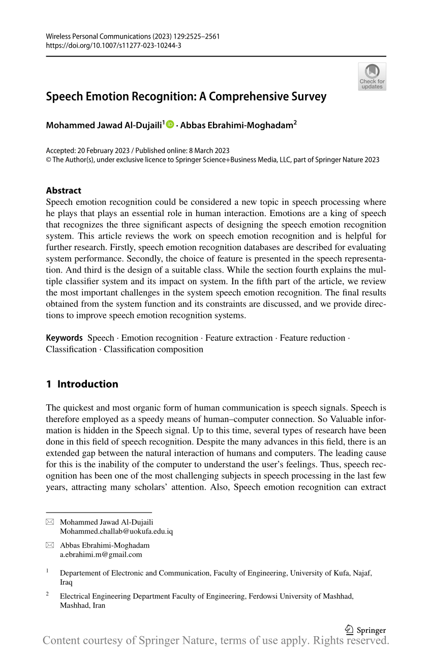 literature survey for speech emotion recognition