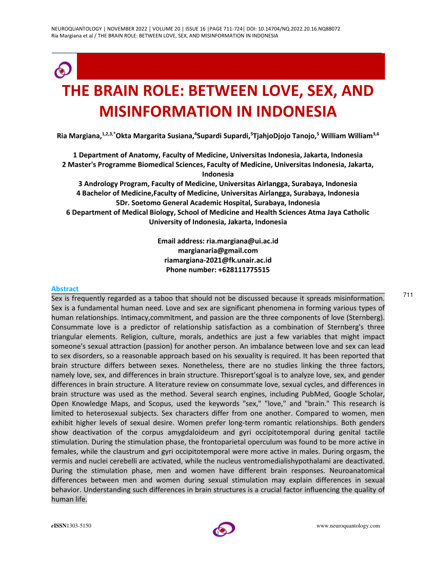 PDF) THE BRAIN ROLE: BETWEEN LOVE, SEX, AND MISINFORMATION IN INDONESIA