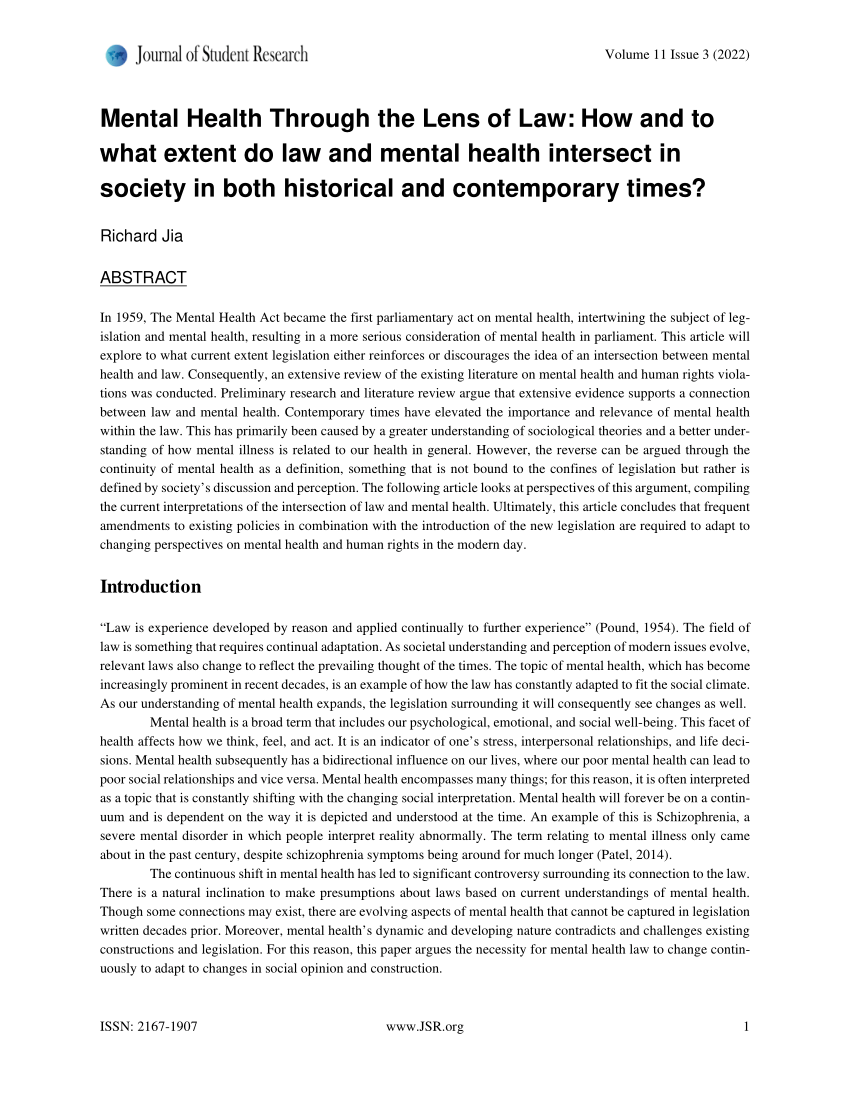 mental health and law research paper topics