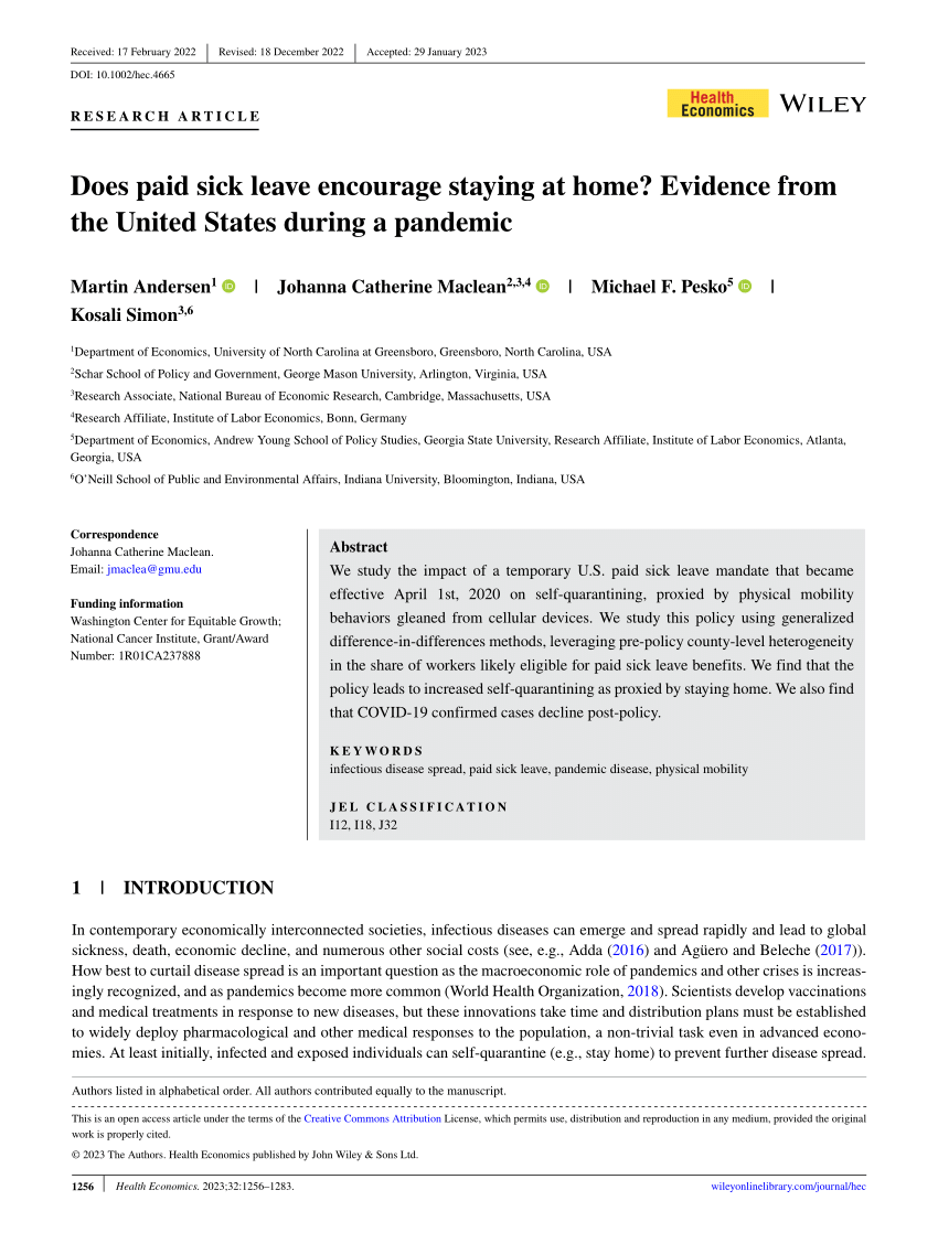 (PDF) Does paid sick leave encourage staying at home? Evidence from the