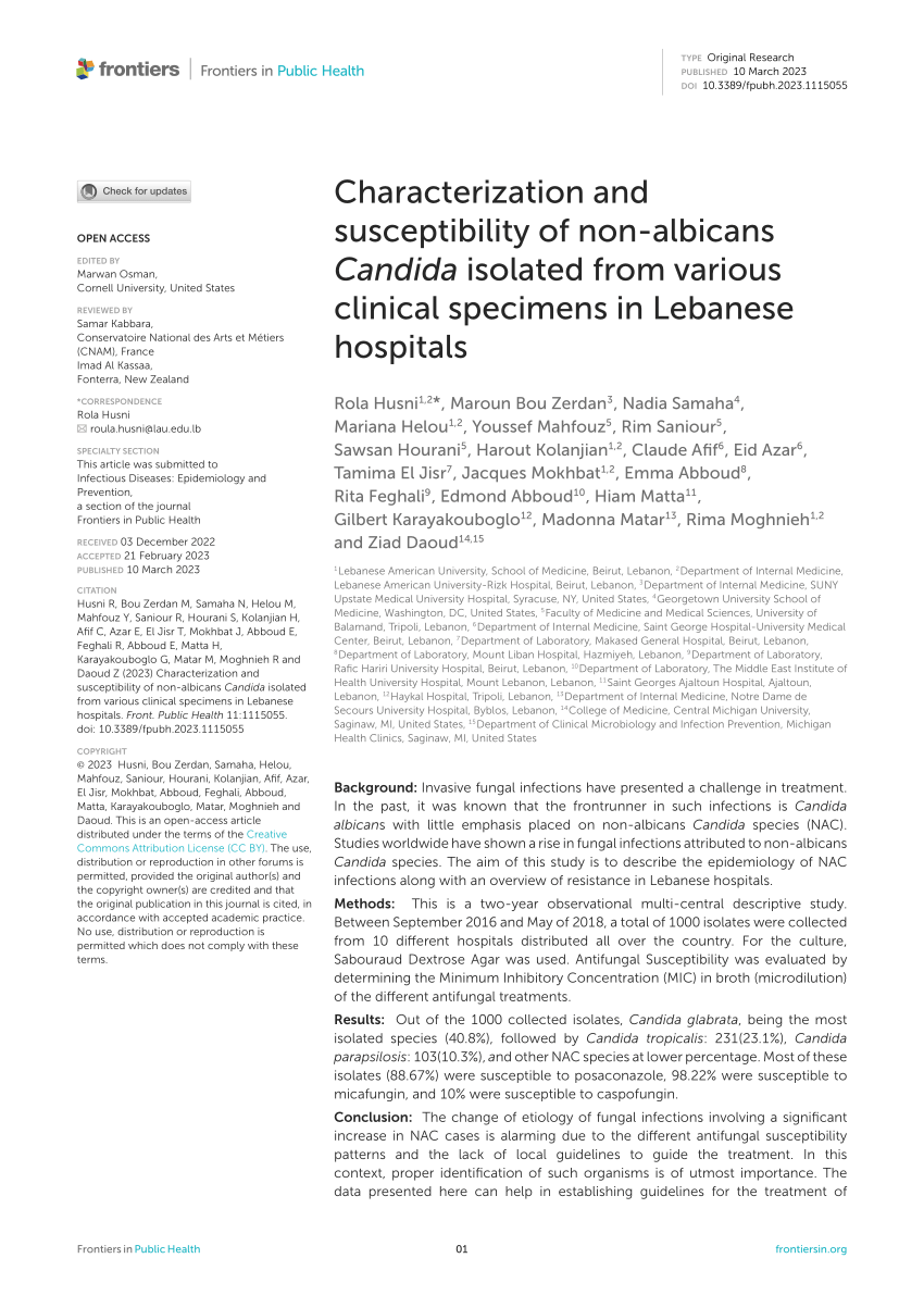 Pdf Characterization And Susceptibility Of Non Albicans Candida Isolated From Various Clinical 