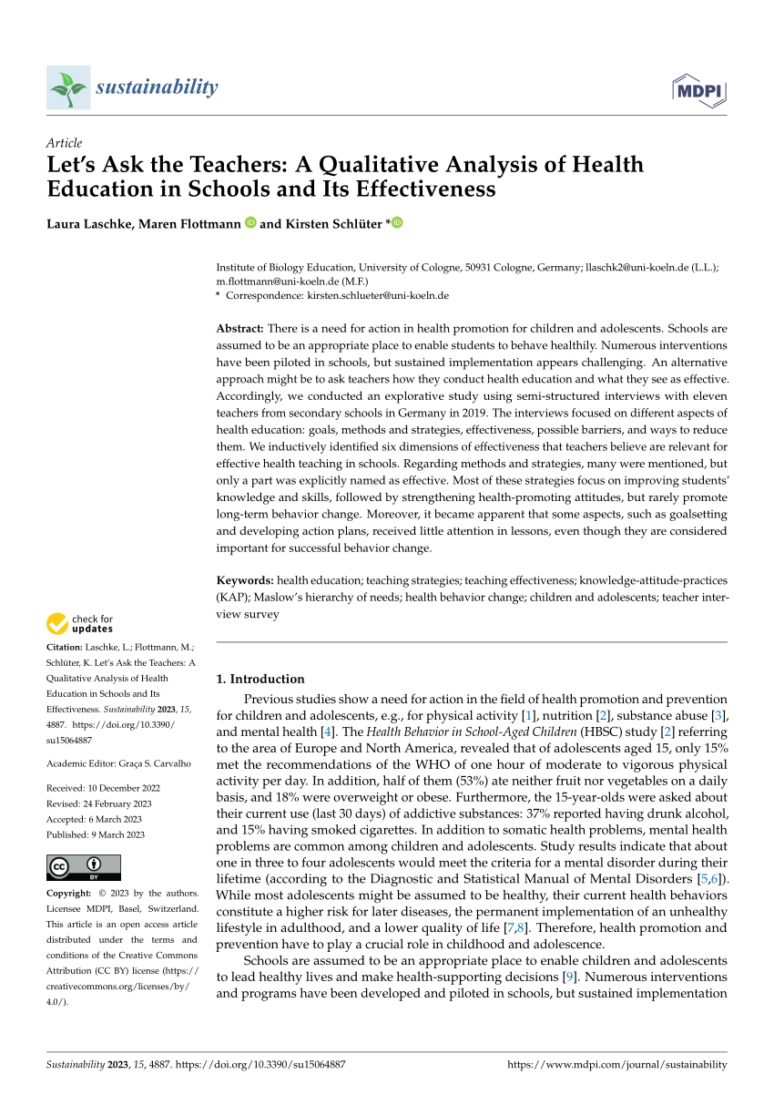 research on health education in schools