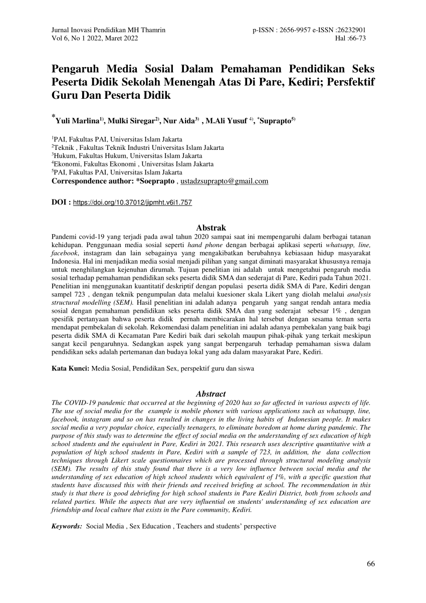 Pdf Pengaruh Media Sosial Dalam Pemahaman Pendidikan Seksual Peserta Didik Sekolah Menengah 