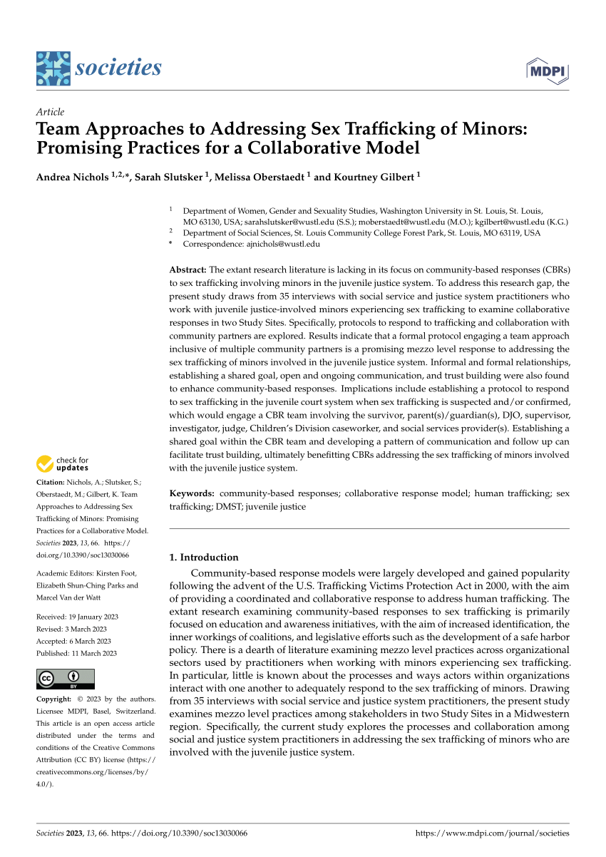 Pdf Team Approaches To Addressing Sex Trafficking Of Minors Promising Practices For A 2682