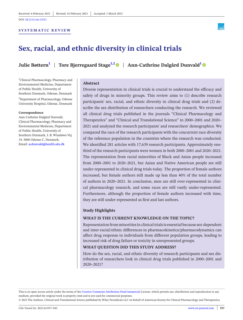 Pdf Sex Racial And Ethnic Diversity In Clinical Trials 4781