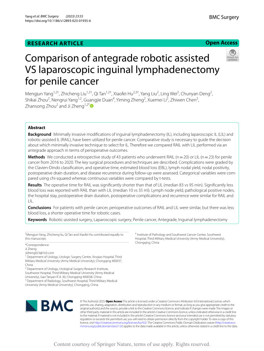 Pdf Comparison Of Antegrade Robotic Assisted Vs Laparoscopic Inguinal Lymphadenectomy For 