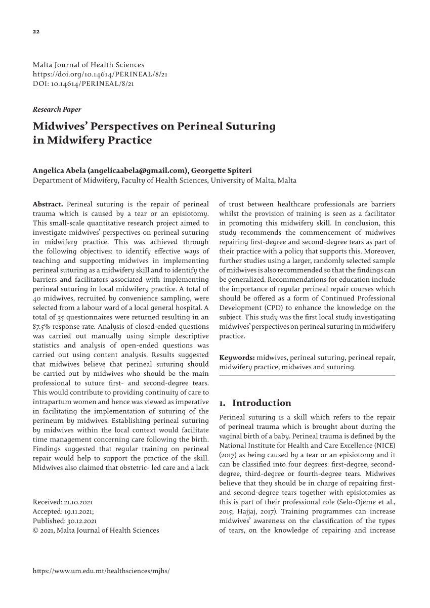 Pdf Midwives Perspectives On Perineal Suturing In Midwifery Practice