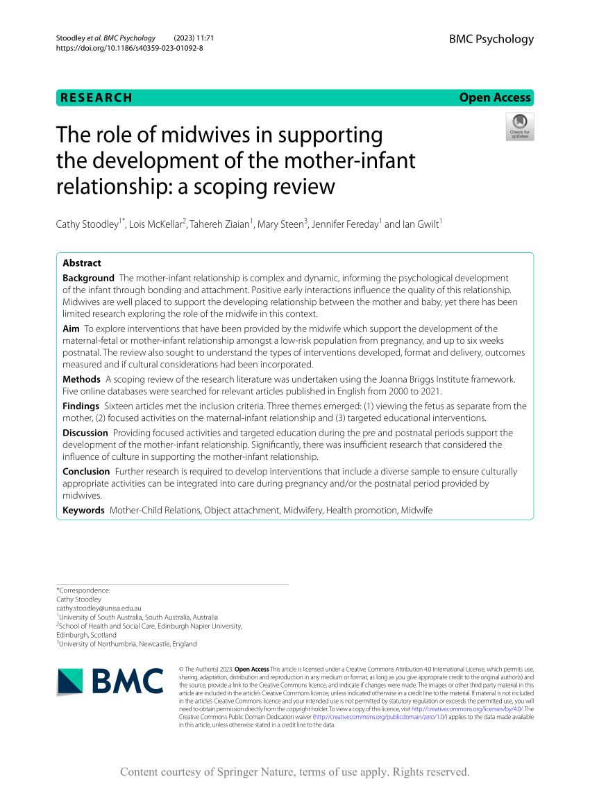 Pdf The Role Of Midwives In Supporting The Development Of The Mother Infant Relationship A 5754