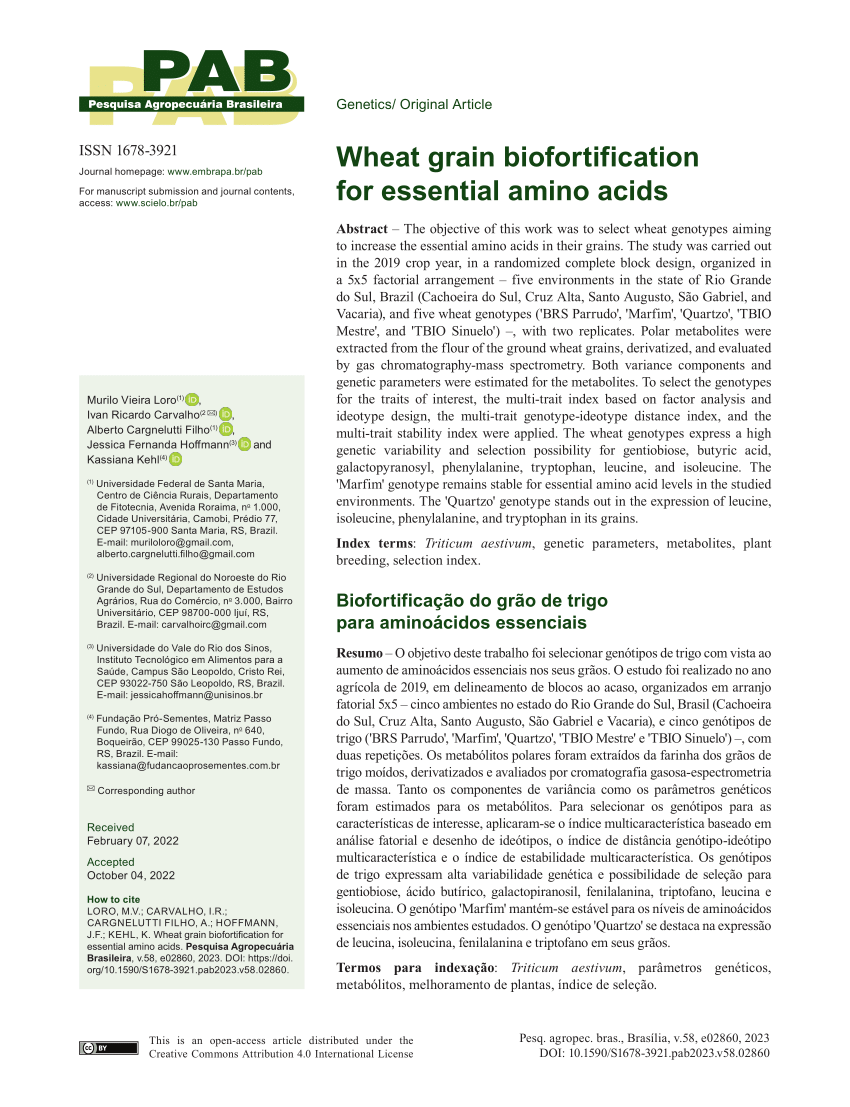 (PDF) Wheat grain biofortification for essential amino acids