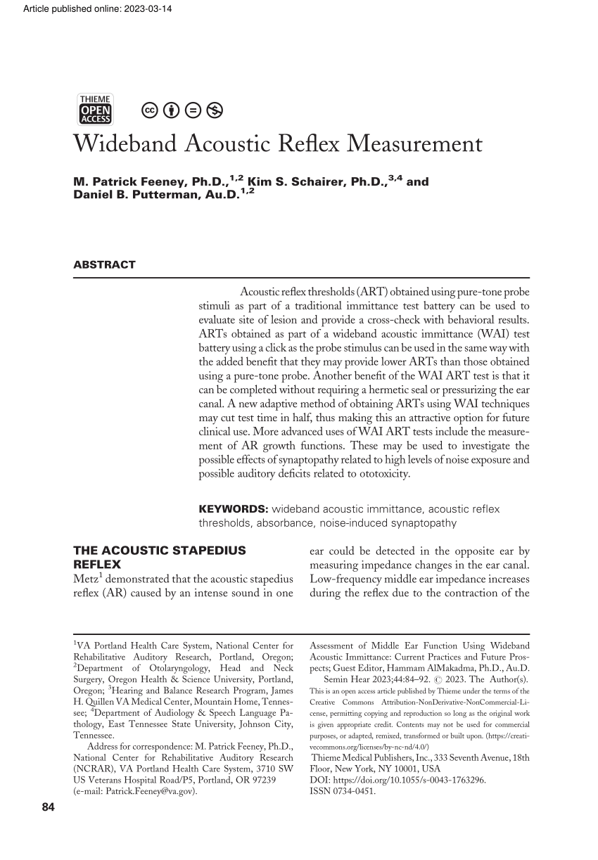 Acoustic reflex thresholds for pure tone stimuli (solid line) versus