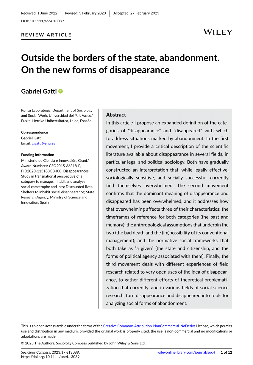 The Deviated Mourning of the Disappeared: Reimagining Disappearance and  Transcending its Tropes - Gatti - 2021 - Bulletin of Latin American  Research - Wiley Online Library