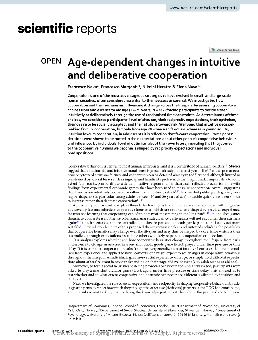 PDF) Age-dependent Changes in Intuitive and Deliberative Cooperation