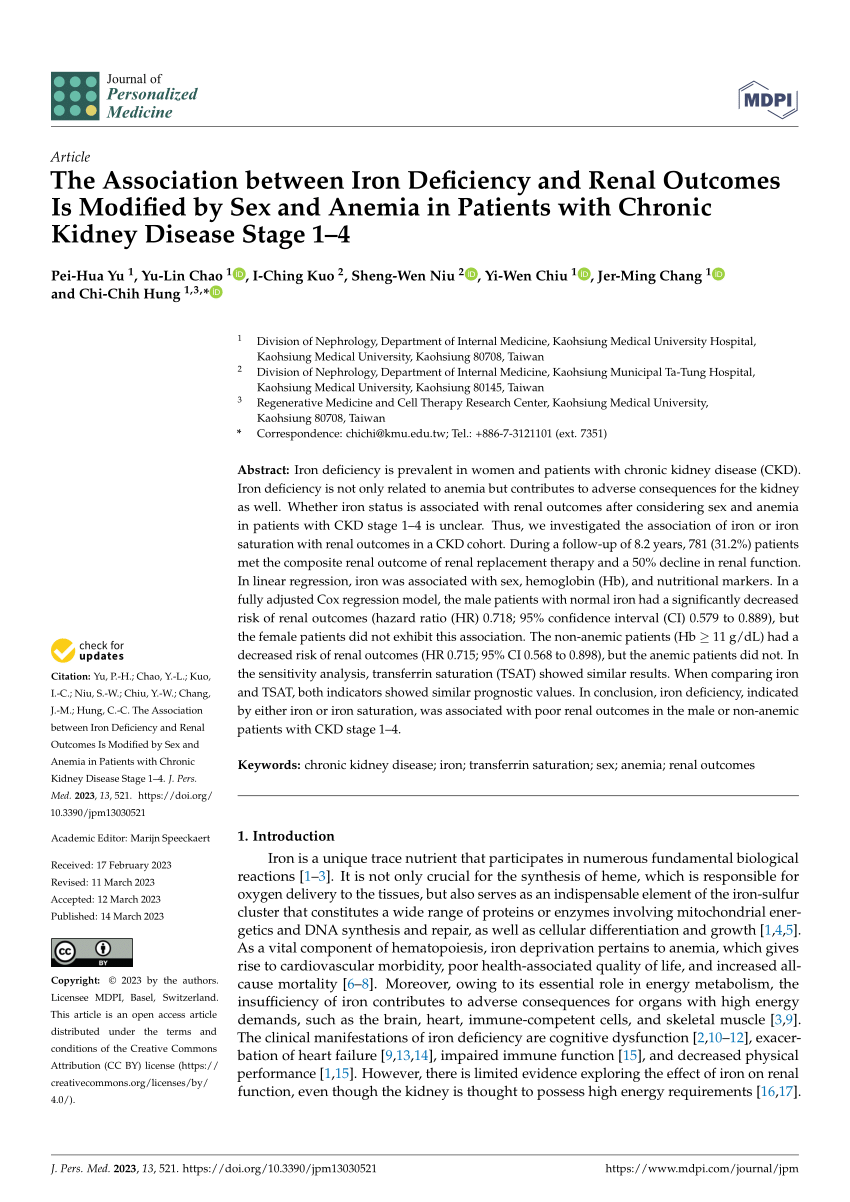 Pdf The Association Between Iron Deficiency And Renal Outcomes Is Modified By Sex And Anemia 6016