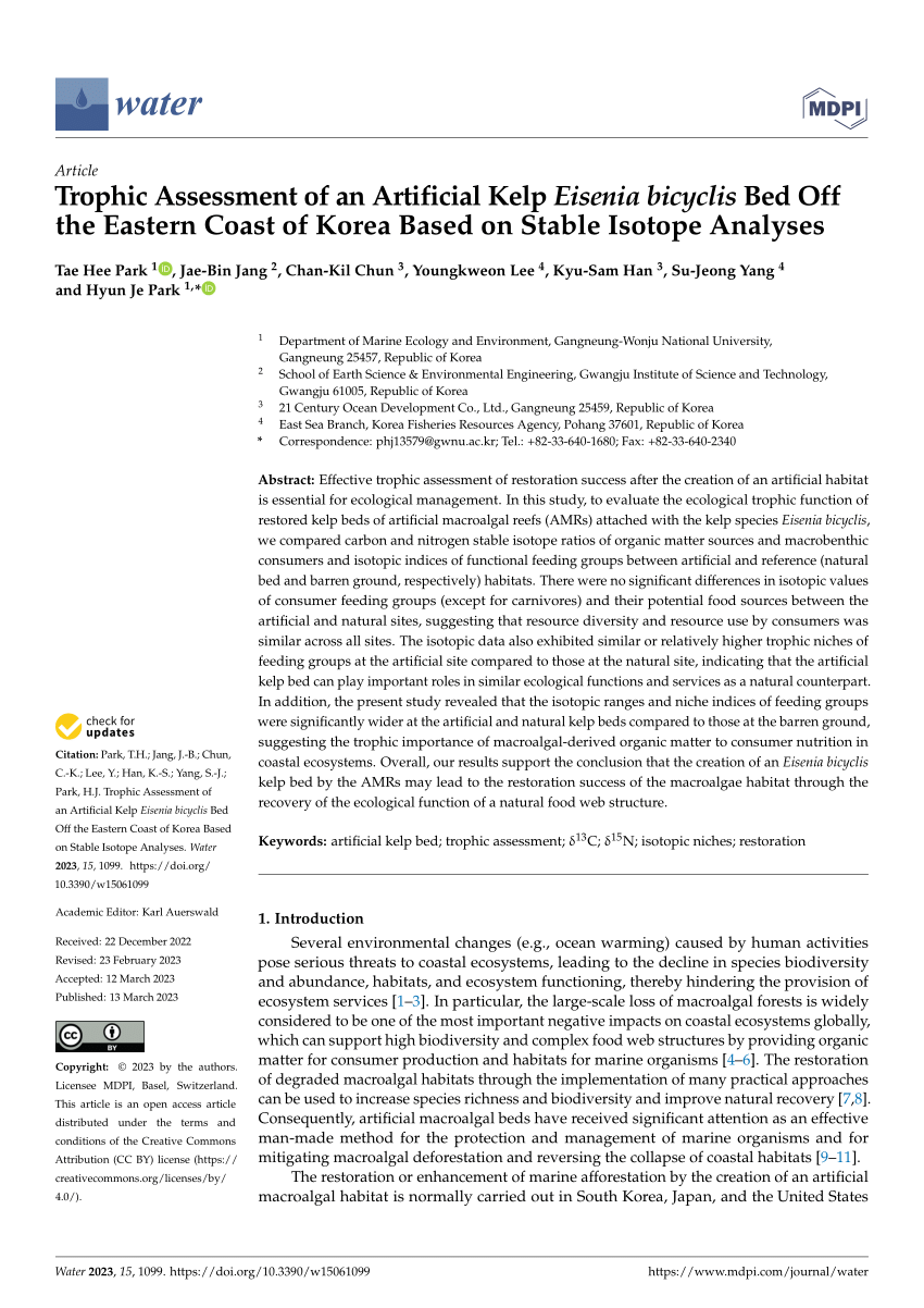 (PDF) Trophic Assessment of an Artificial Kelp Eisenia bicyclis Bed Off