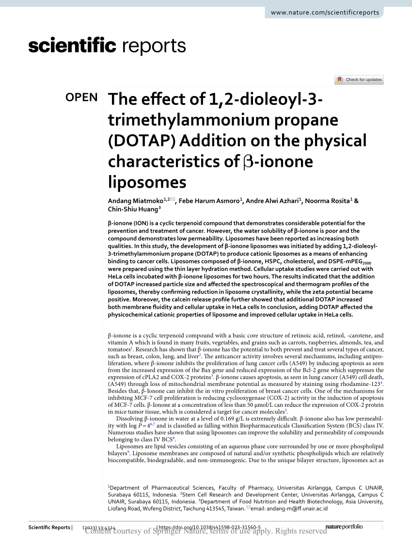 PDF) The effect of 1,2-dioleoyl-3-trimethylammonium propane (DOTAP