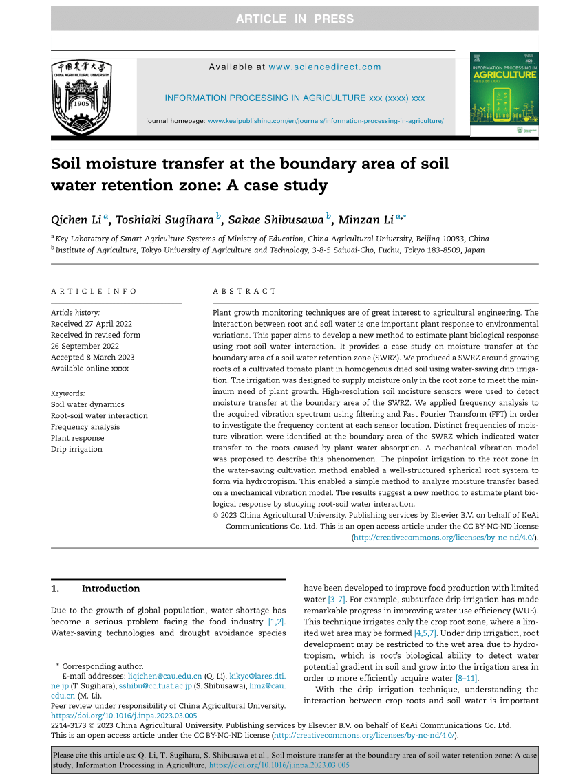 soil water retention research paper