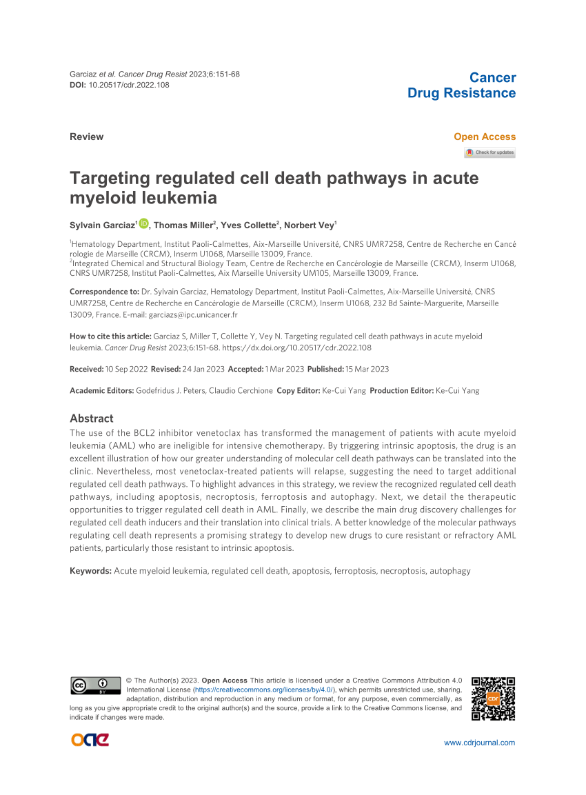 (PDF) Targeting regulated cell death pathways in acute myeloid leukemia