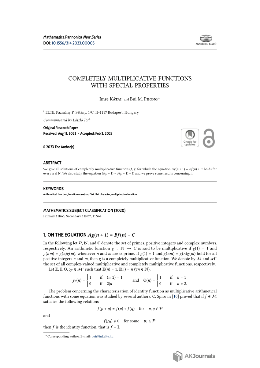 (PDF) Completely Multiplicative Functions with Special Properties