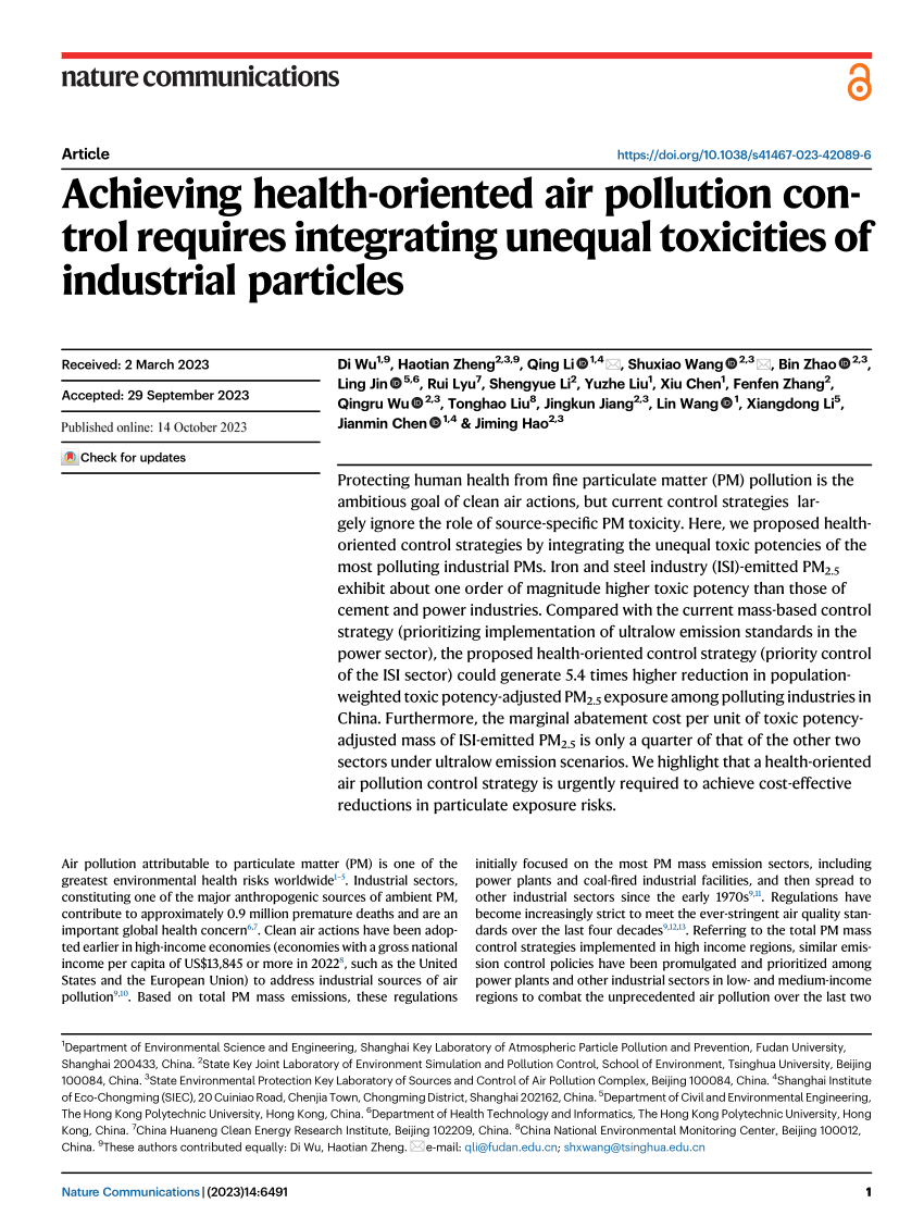 Pdf Achieving Health Oriented Air Pollution Control Requires Integrating Unequal Toxicities Of 2674