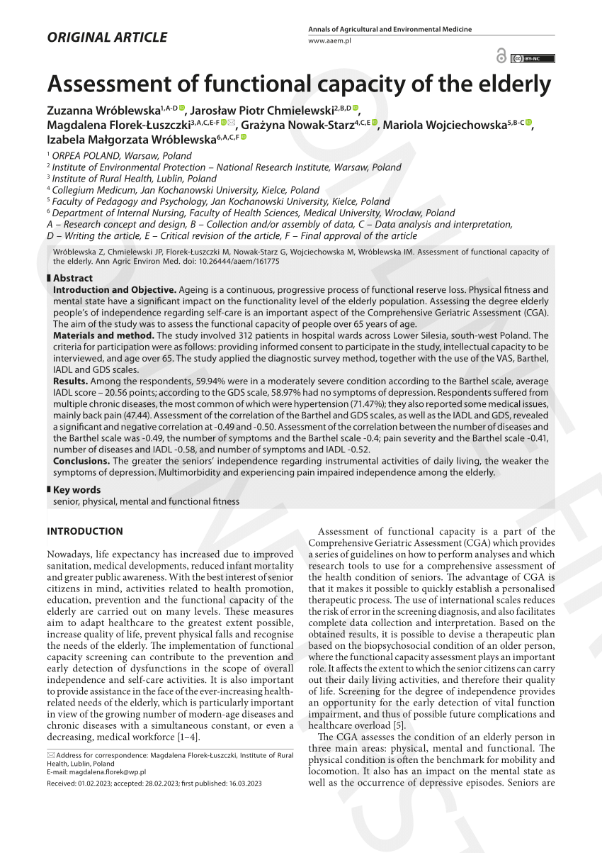 Pdf Assessment Of Functional Capacity Of The Elderly 0574