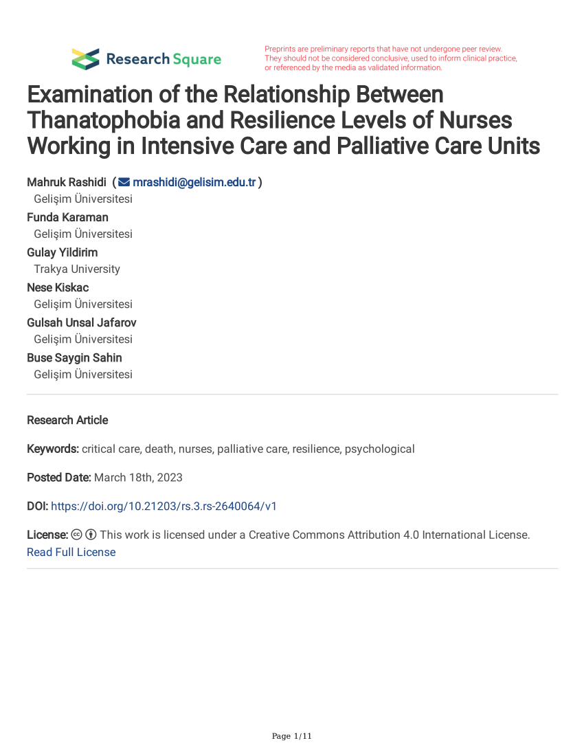 PDF Examination of the Relationship Between Thanatophobia and  