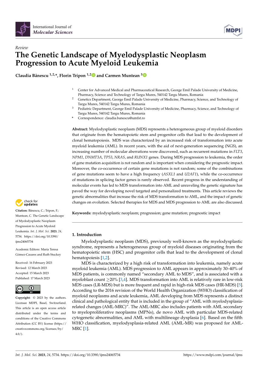 PDF) The Genetic Landscape of Myelodysplastic Neoplasm Progression 
