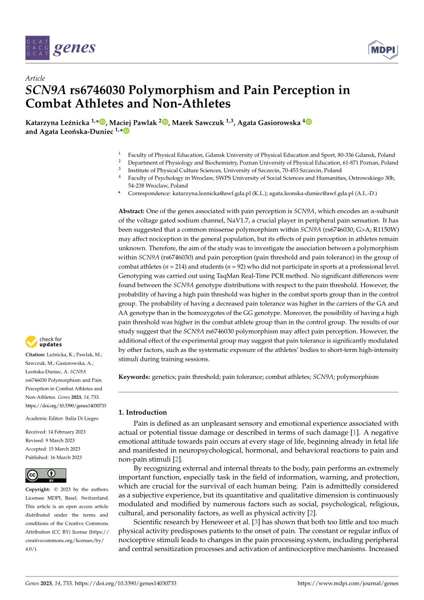 PDF) SCN9A rs6746030 Polymorphism and Pain Perception in Combat