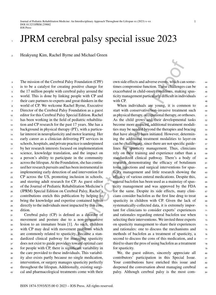 (PDF) JPRM cerebral palsy special issue 2023