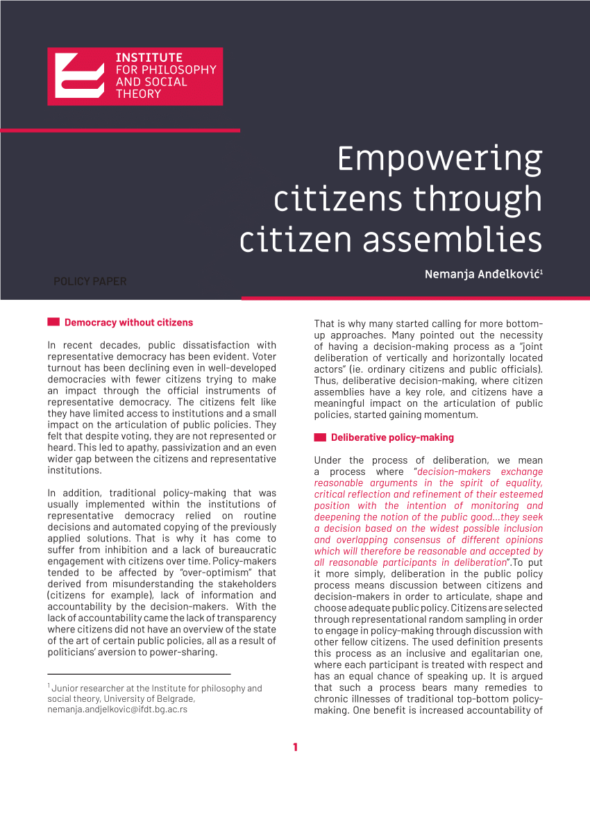 Pdf Empowering Citizens Through Citizen Assemblies 2562