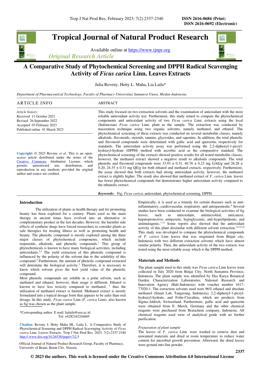 natural product research sample paper