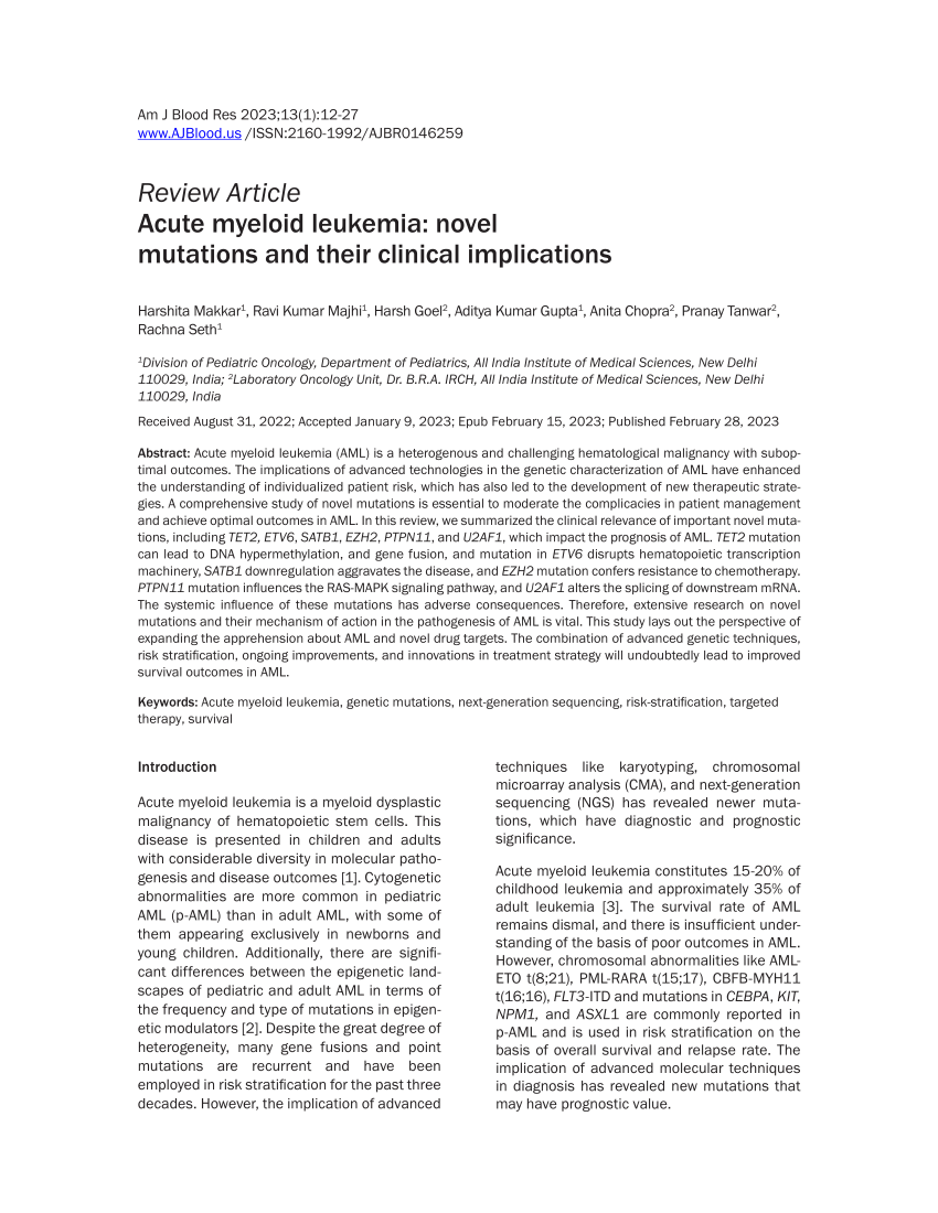 acute myeloid leukemia research paper