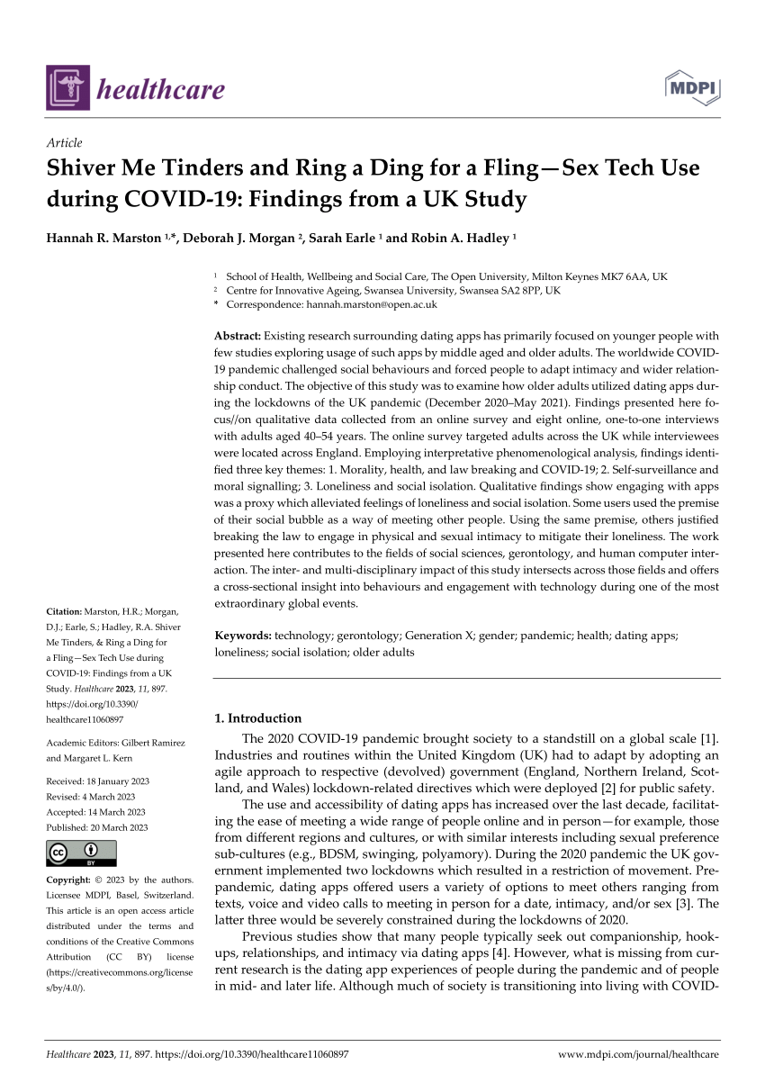 PDF) Shiver Me Tinders and Ring a Ding for a Fling-Sex Tech Use during  COVID-19: Findings from a UK Study