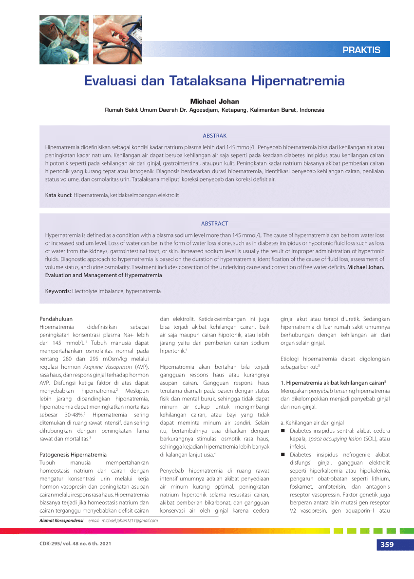 Pdf Evaluasi Dan Tatalaksana Hipernatremia