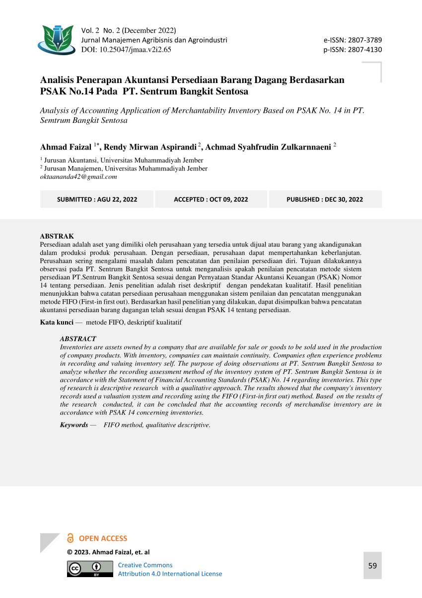 Pdf Analisis Pencatatan Persediaan Barang Dagang Metode Fifo Berdasarkan Psak No14 Pada Pt 6547