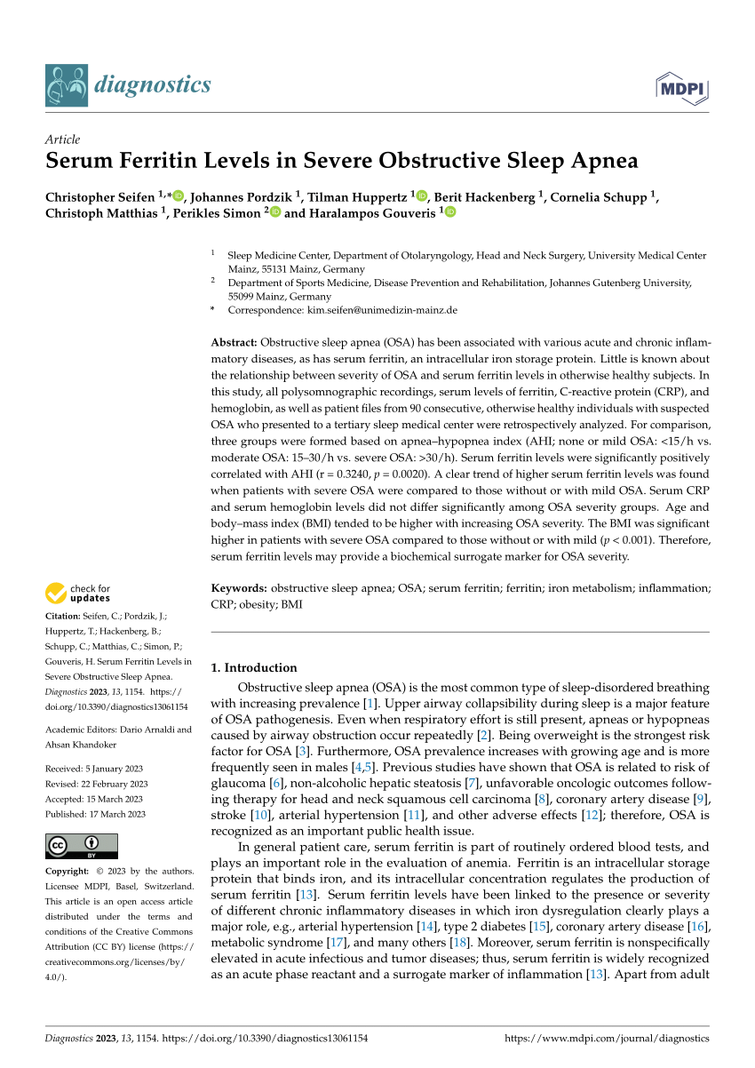 (PDF) Serum Ferritin Levels in Severe Obstructive Sleep Apnea