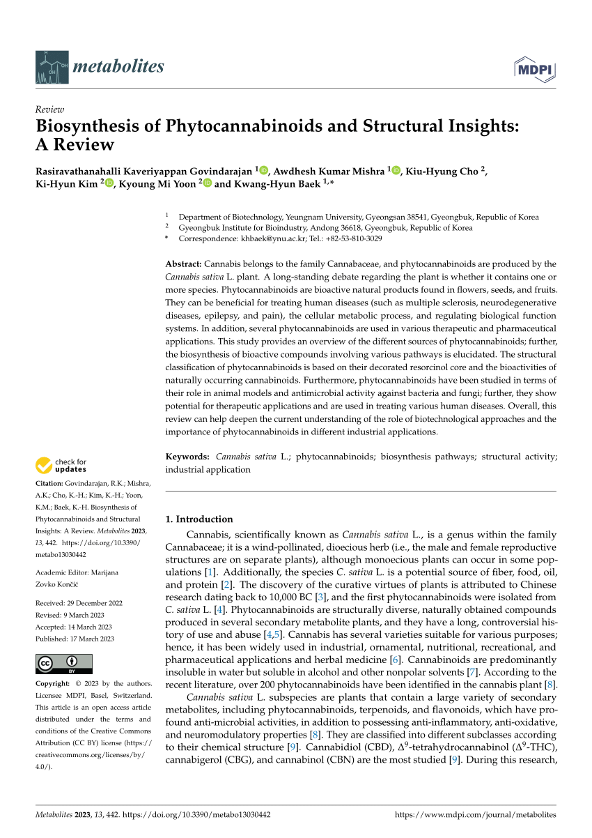 Flavonoids in Cannabis sativa: Biosynthesis, Bioactivities, and  Biotechnology