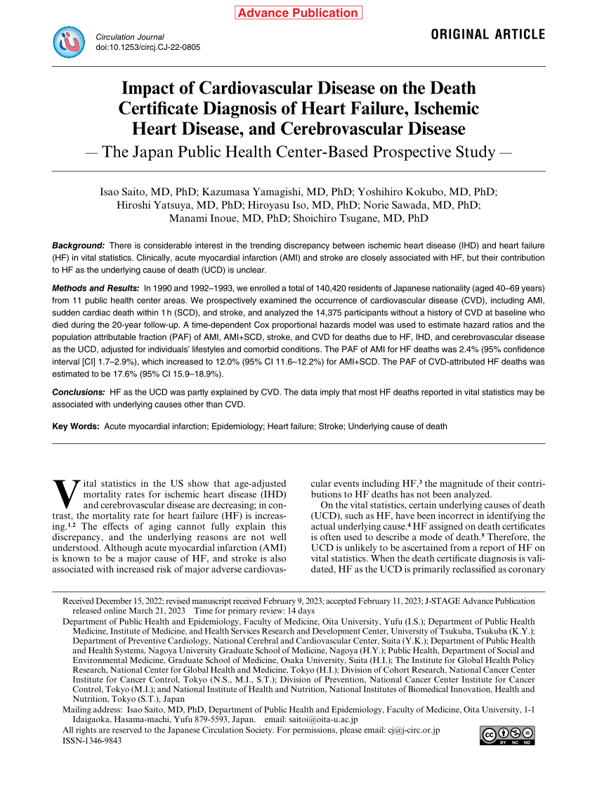(PDF) Impact of Cardiovascular Disease on the Death Certificate