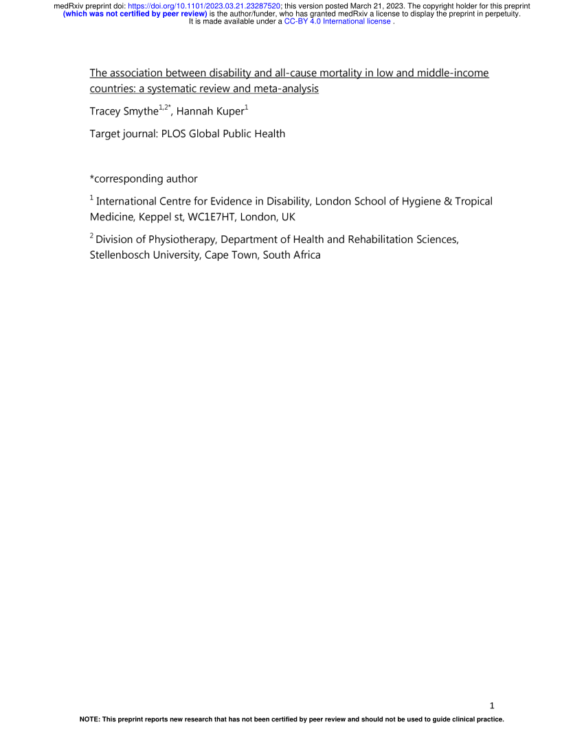 (PDF) The association between disability and allcause mortality in low