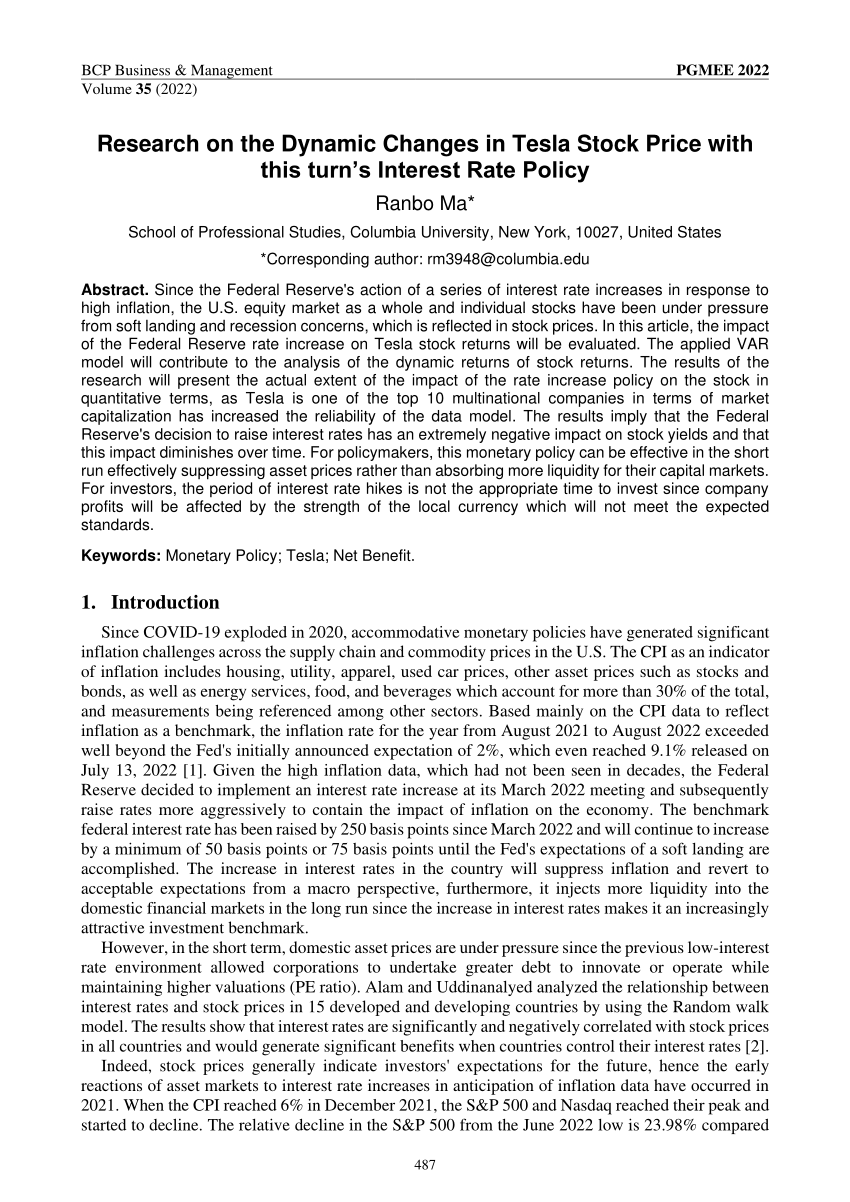 (PDF) Research on the Dynamic Changes in Tesla Stock Price with this