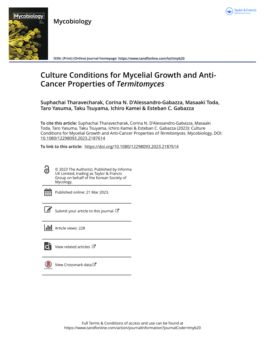 PDF) Culture Conditions for Mycelial Growth and Anti-Cancer