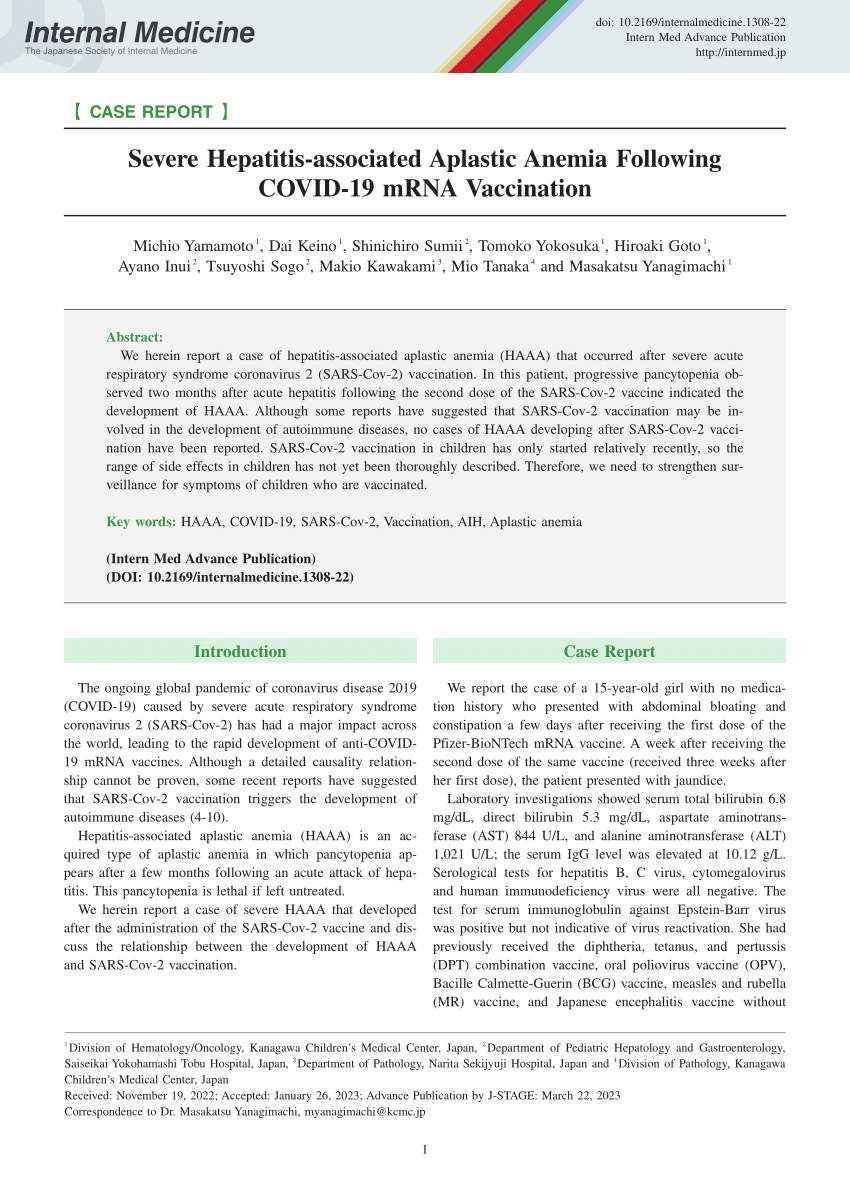 (PDF) Severe Hepatitis-associated Aplastic Anemia Following COVID-19 ...