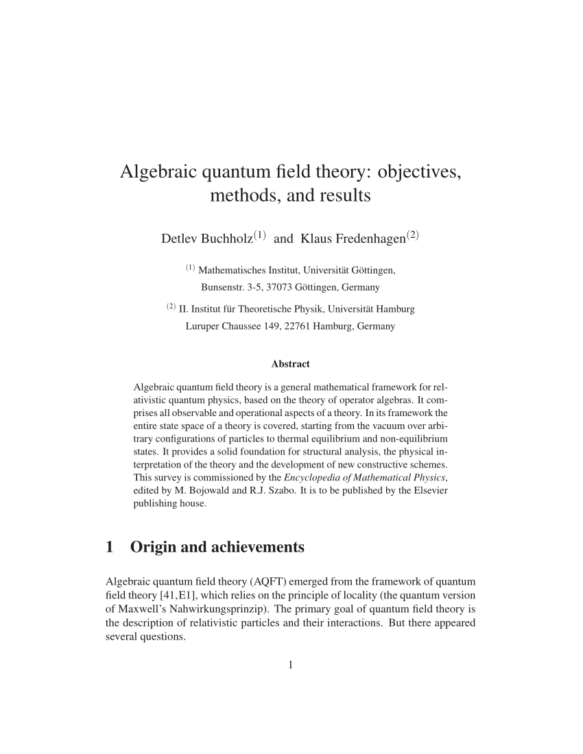 Algebraic quantum field theory - Department of Mathematics