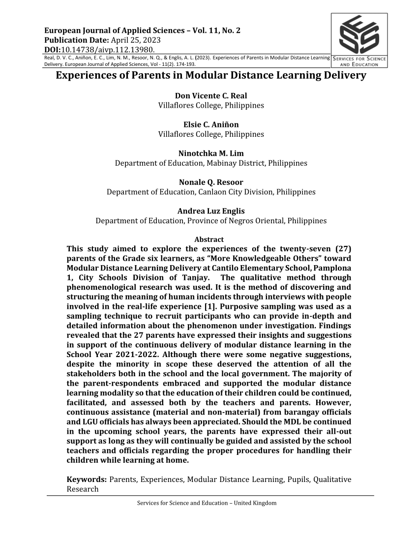 modular distance learning thesis pdf